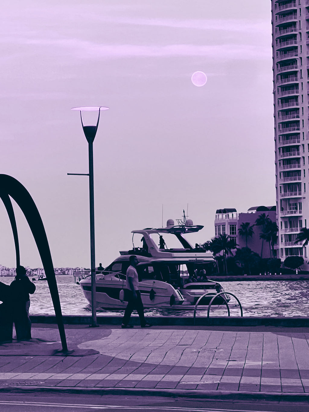 Cinematic Lavender Purple Background Stock Footage for editing 4K HD Boat Marina at Sunset people