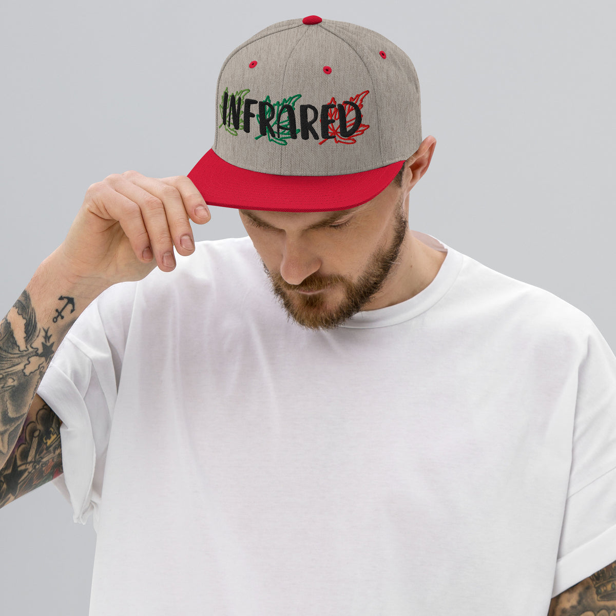 SnapBack Hat Cap for Men Women Colors red bill grey neutral outfit wear infrared photography full spectrum nature leaf gift for photographers size XL army